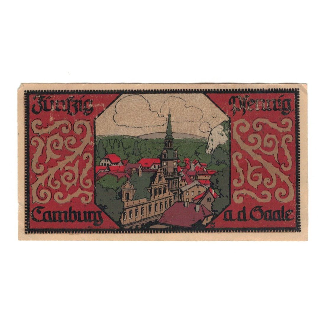 Geldschein, Deutschland, Camburg a.d. Saale Stadt, 50 Pfennig, village 1, 1921
