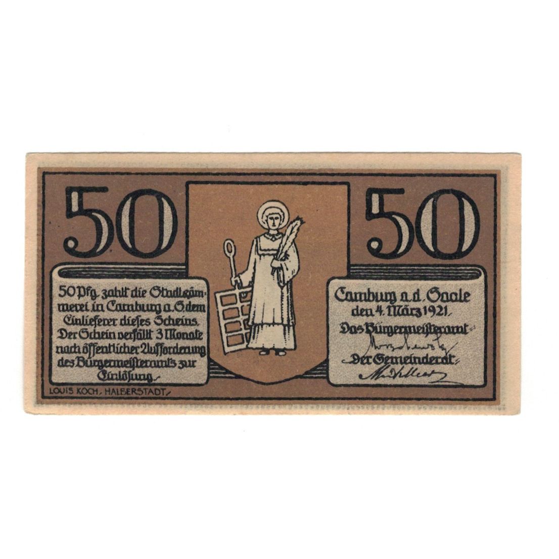 Geldschein, Deutschland, Camburg a.d. Saale Stadt, 50 Pfennig, Village 3, 1921