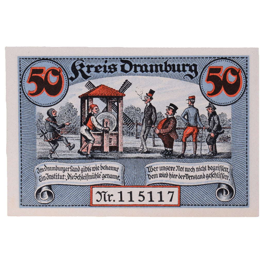 Banknot, Niemcy, Dramburg Kreisausschuß, 50 Pfennig, personnage, 1920