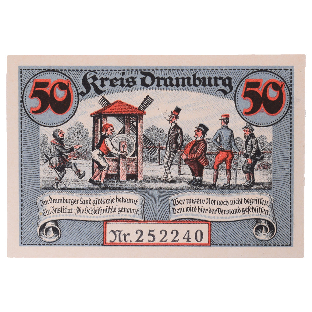 Banconote, Germania, Dramburg Kreisausschuß, 50 Pfennig, personnage 1, 1920