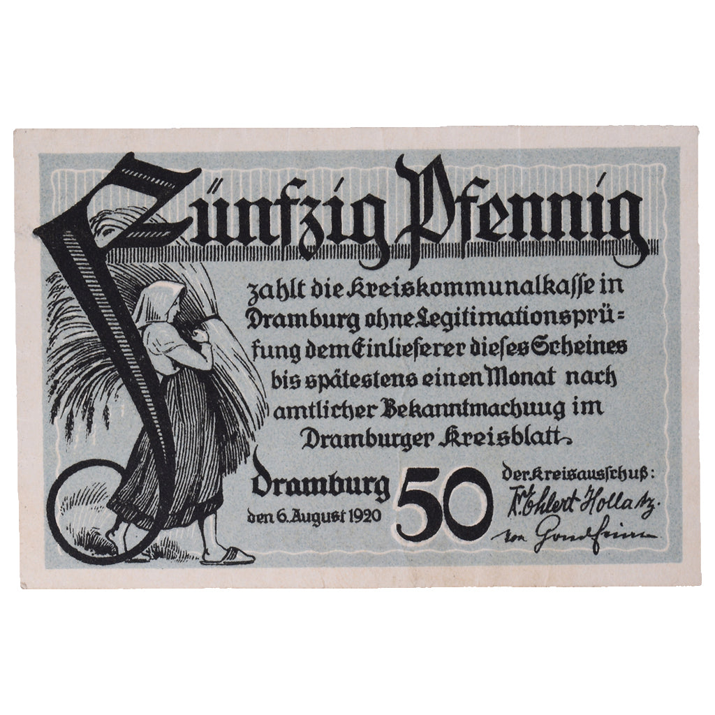 Banknote, Germany, Dramburg Kreisausschuß, 50 Pfennig, personnage 2, 1920