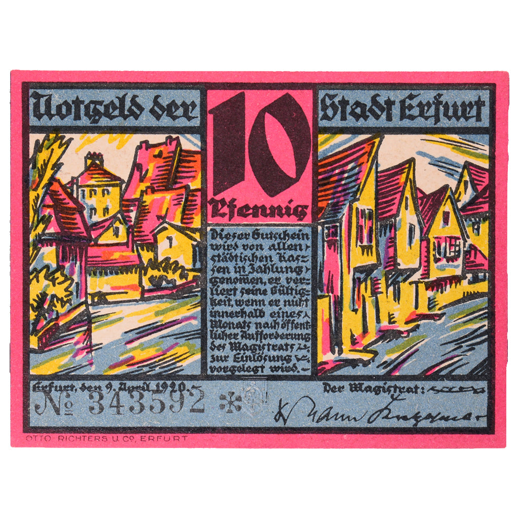 Banknot, Niemcy, Erfurt Stadt, 10 Pfennig, Batiment, 1920, 1920-04-09