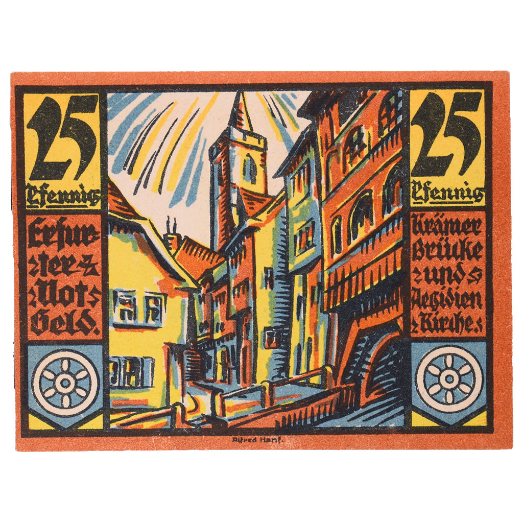 Banknot, Niemcy, Erfurt Stadt, 25 Pfennig, Batiment, 1920, 1920-04-09