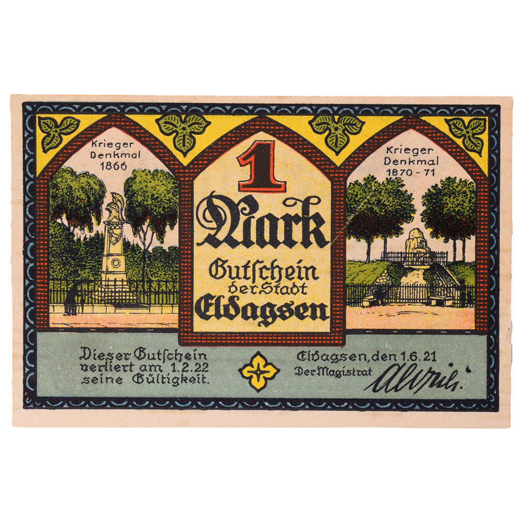Banknot, Niemcy, Eldagsen Stadt, 1 Mark, Texte, 1922, 1922-02-01, UNC(60-62)