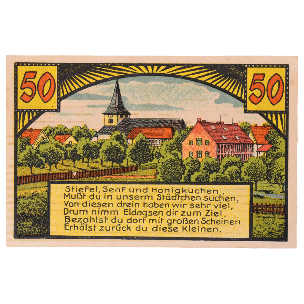 Banknot, Niemcy, Eldagsen Stadt, 50 Pfennig, village, 1922, 1922-02-01