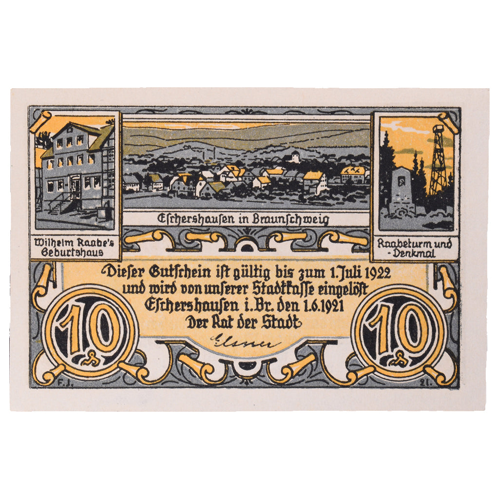 Banknot, Niemcy, Eschershausen, 10 Pfennig, personnage, 1921, 1921-06-01