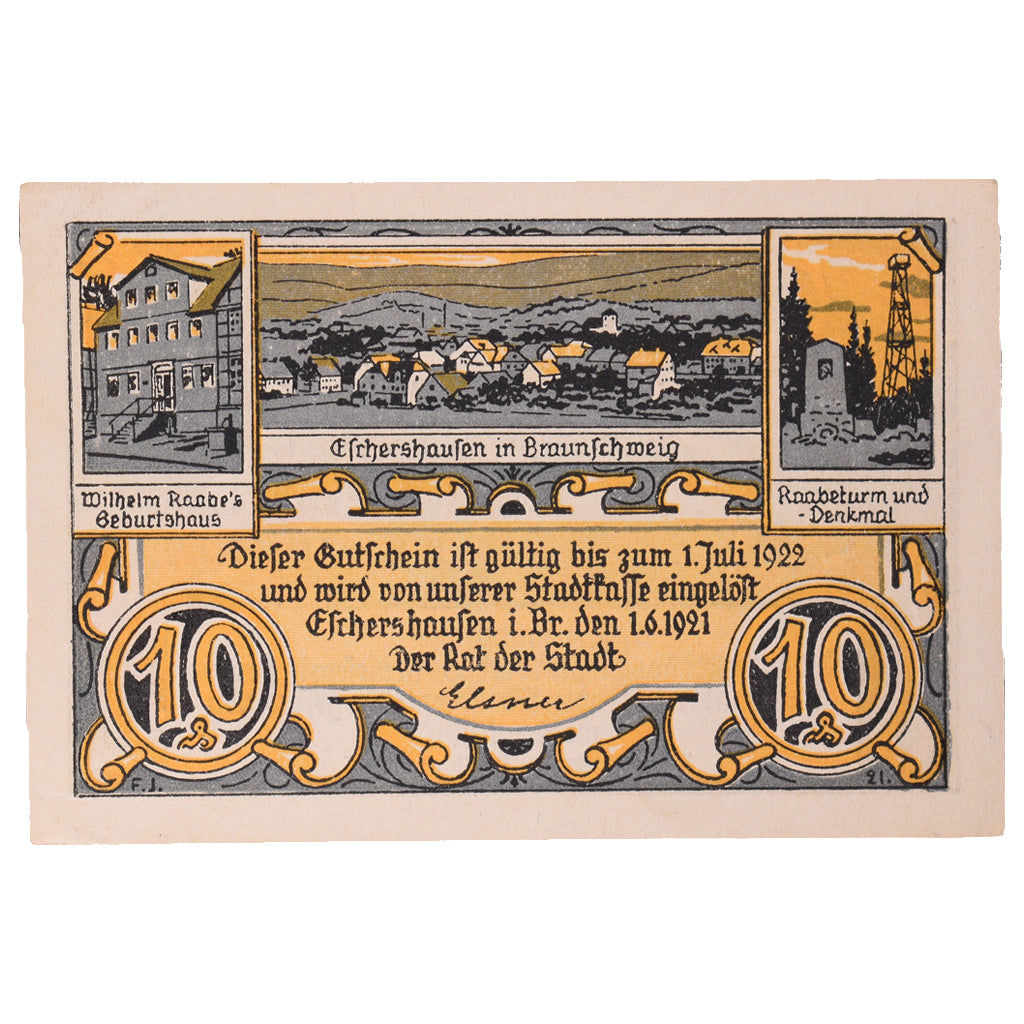 Banknot, Niemcy, Eschershausen, 10 Pfennig, personnage 1, 1921, 1921-06-01