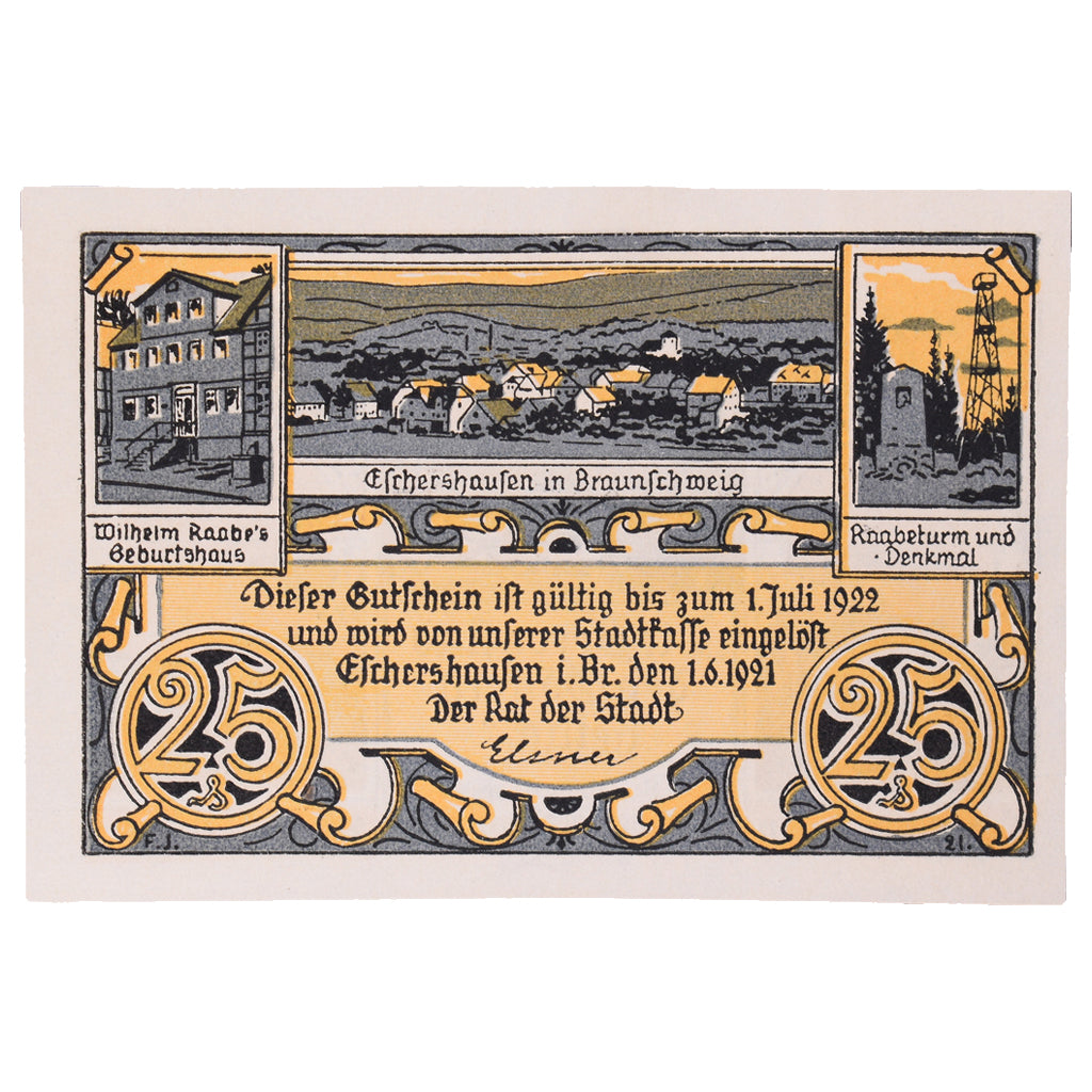 Banknot, Niemcy, Eschershausen, 25 Pfennig, paysage, 1921, 1921-06-01
