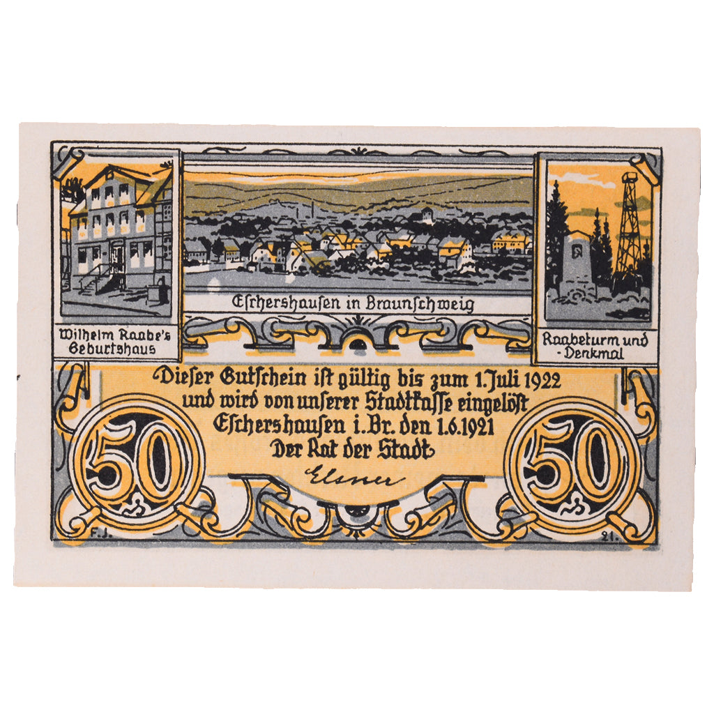 Banknot, Niemcy, Eschershausen, 50 Pfennig, personnage, 1921, 1921-06-01