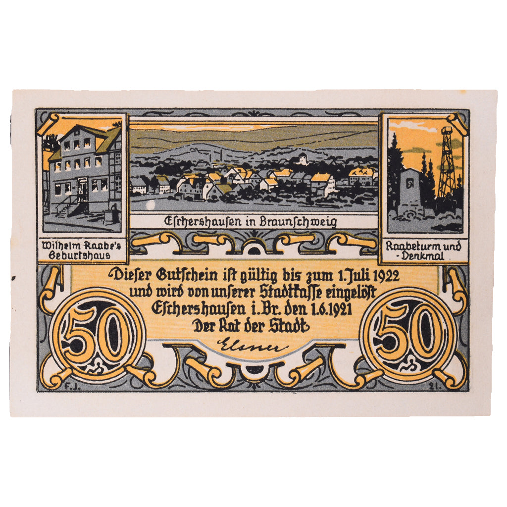 Banknot, Niemcy, Eschershausen, 50 Pfennig, personnage 1, 1921, 1921-06-01