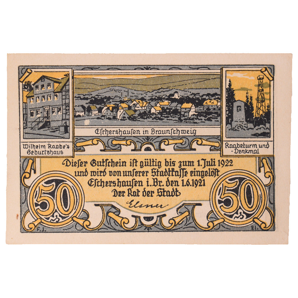 Geldschein, Deutschland, Eschershausen, 50 Pfennig, personnage 2, 1921