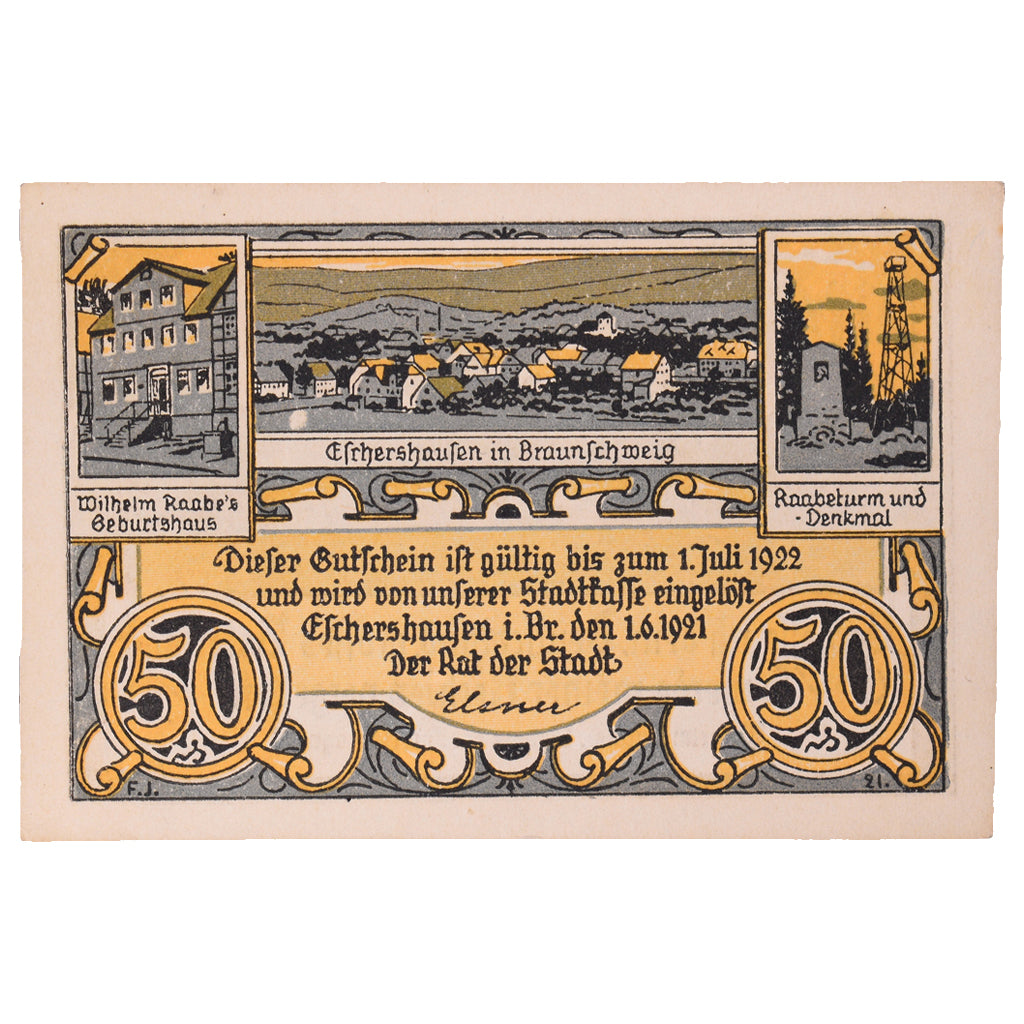 Geldschein, Deutschland, Eschershausen, 50 Pfennig, personnage 5, 1921