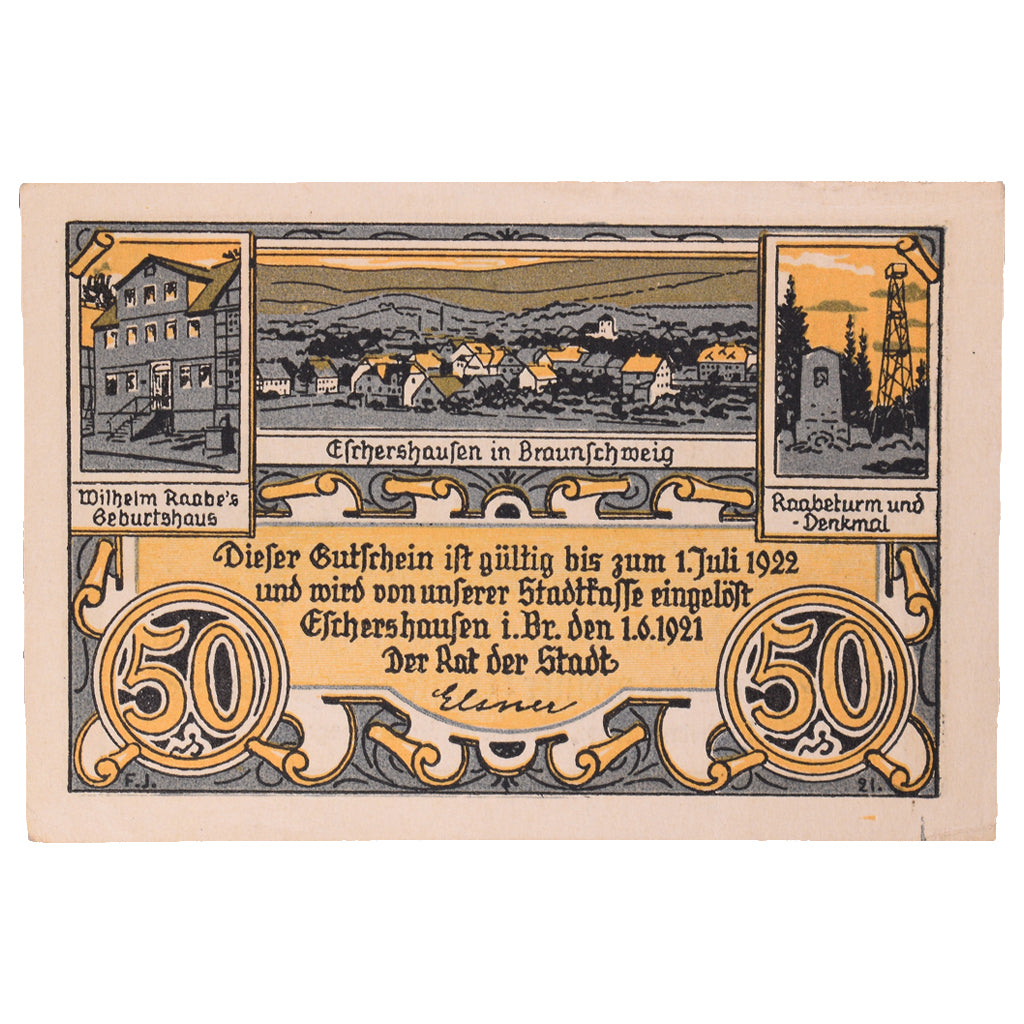 Banknot, Niemcy, Eschershausen, 50 Pfennig, personnage 6, 1921, 1921-06-01