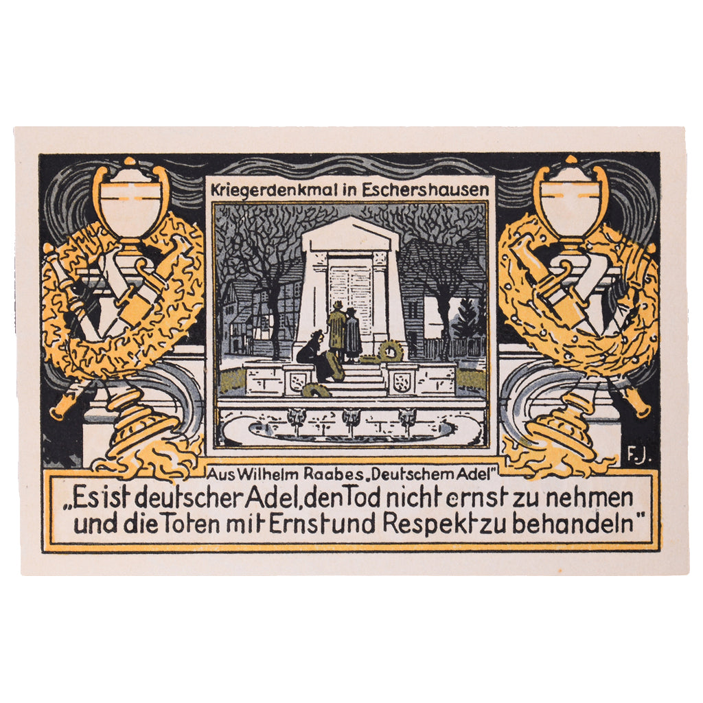 Banconote, Germania, Eschershausen, 75 Pfennig, monument 1, 1921, 1921-06-01