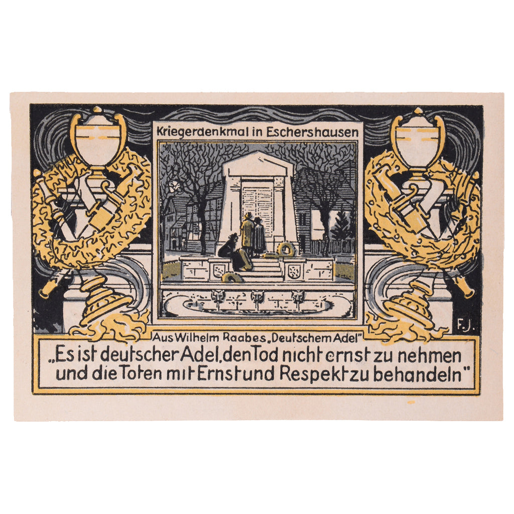 Banknot, Niemcy, Eschershausen, 75 Pfennig, monument 2, 1921, 1921-06-01