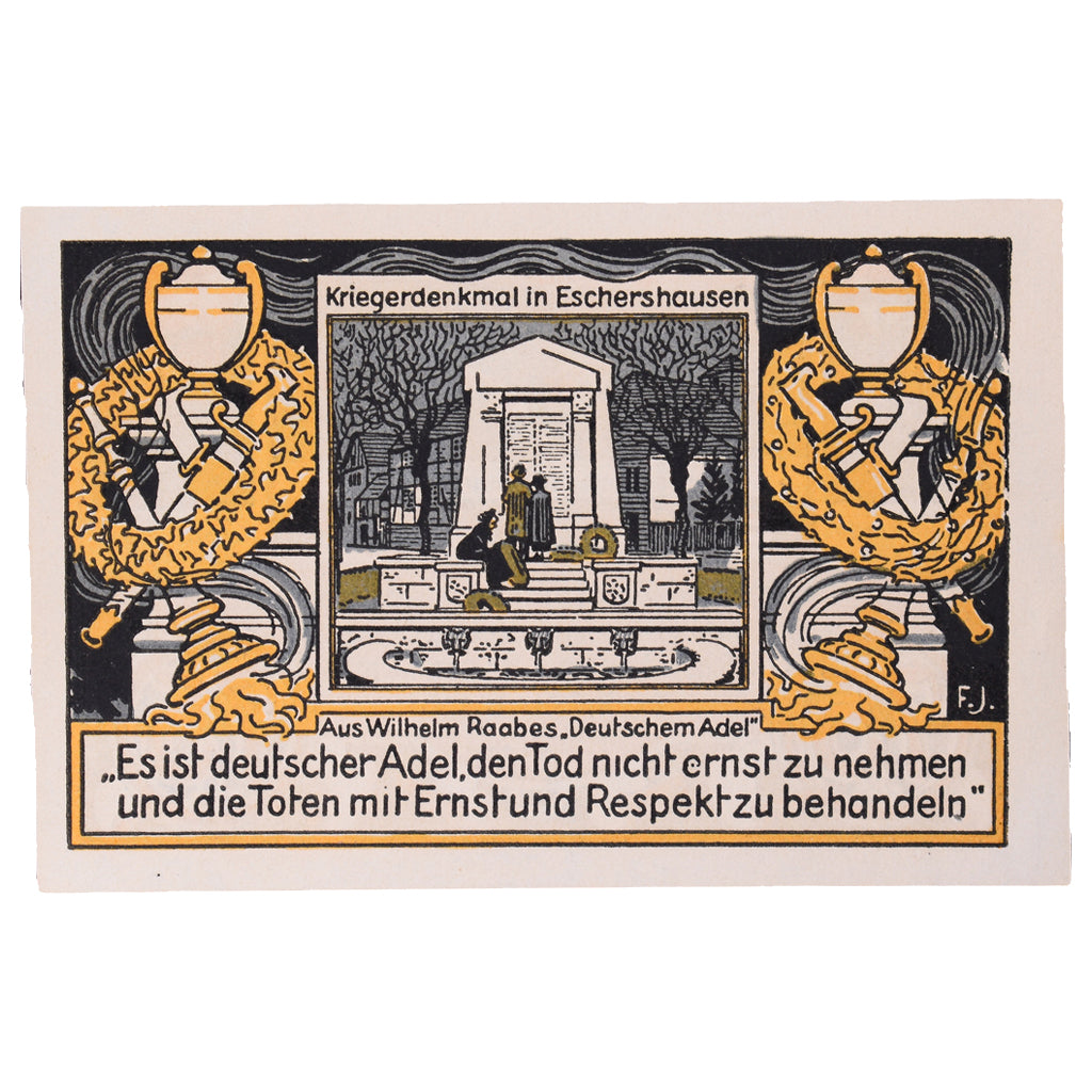 Geldschein, Deutschland, Eschershausen, 75 Pfennig, monument 3, 1921