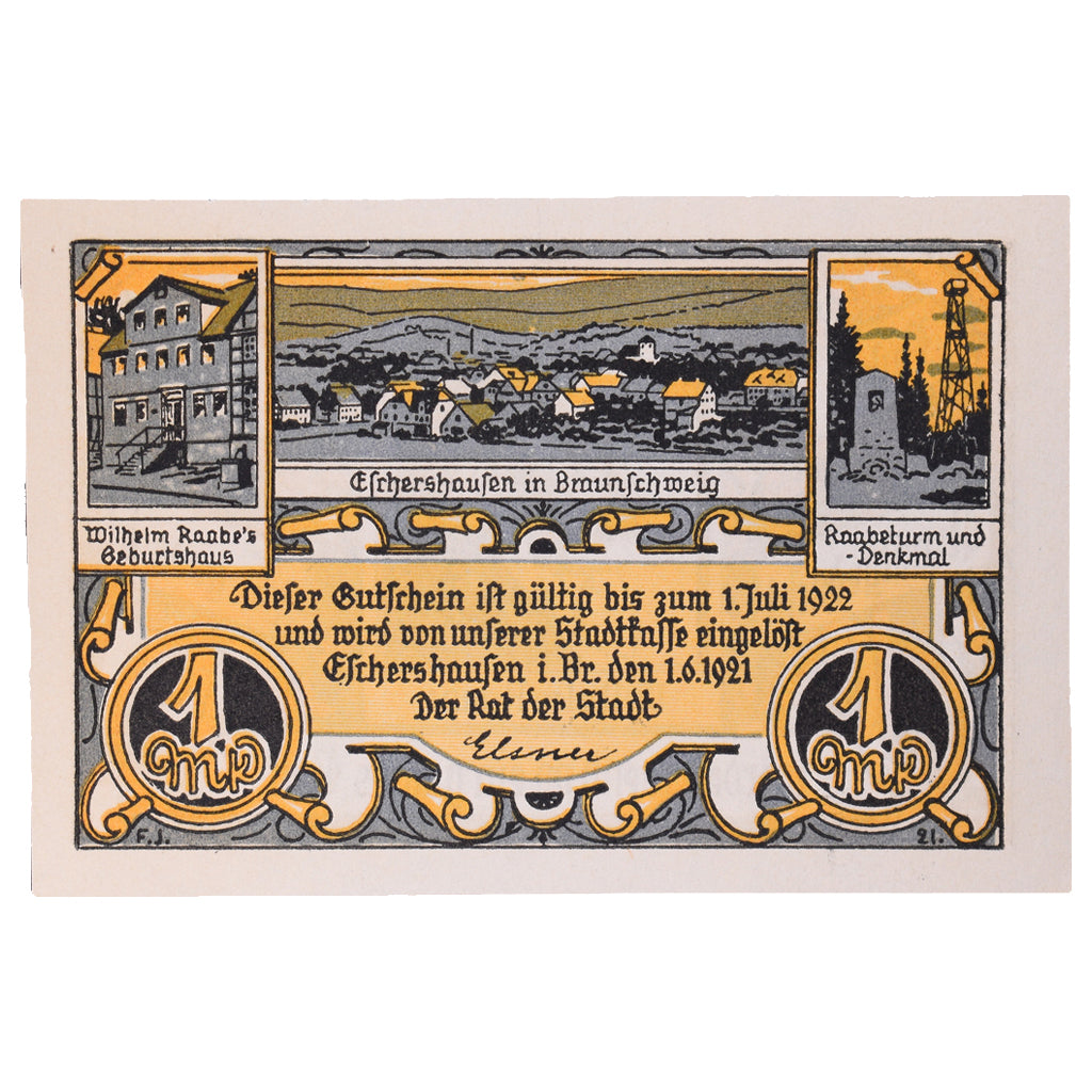 Banknot, Niemcy, Eschershausen, 1 Mark, personnage, 1921, 1921-06-01