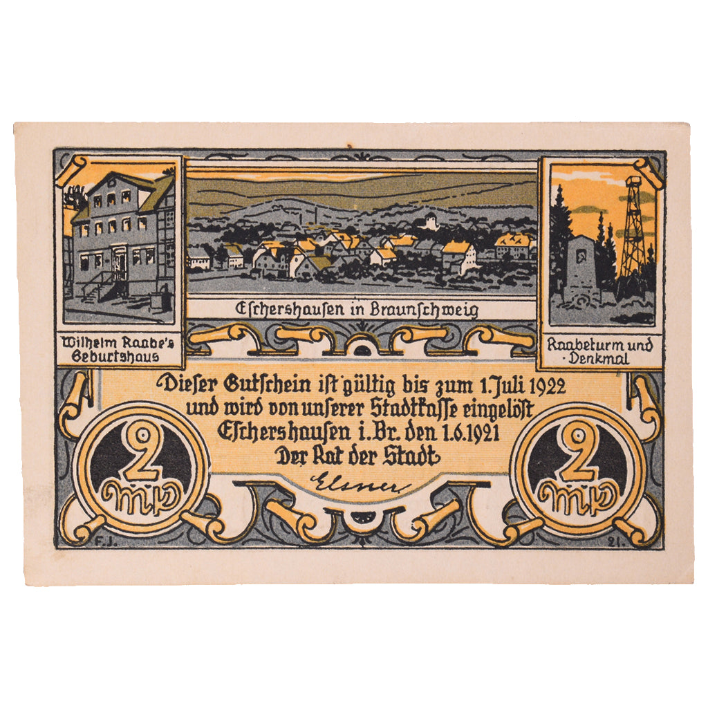 Banknot, Niemcy, Eschershausen, 2 Mark, personnage, 1921, 1921-06-01