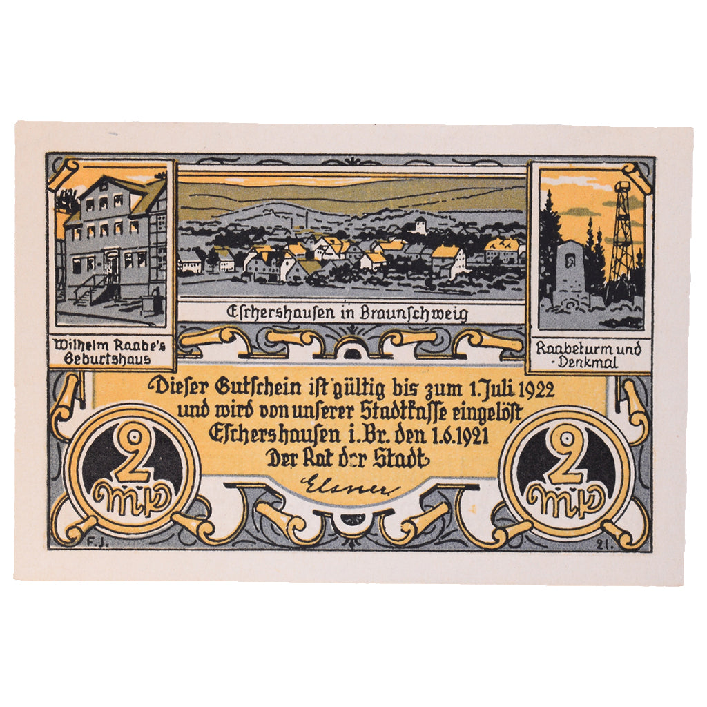 Banknot, Niemcy, Eschershausen, 2 Mark, personnage 1, 1921, 1921-06-01