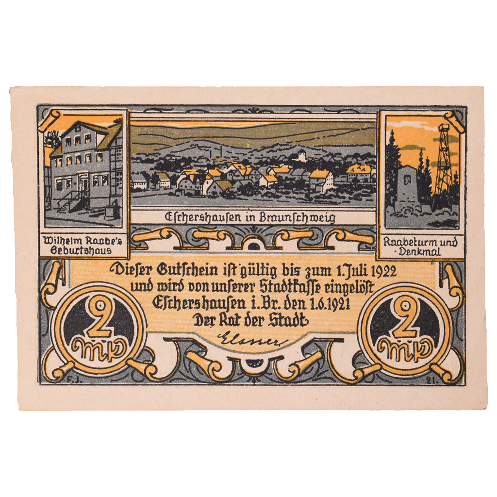 Banknot, Niemcy, Eschershausen, 2 Mark, personnage 3, 1921, 1921-06-01