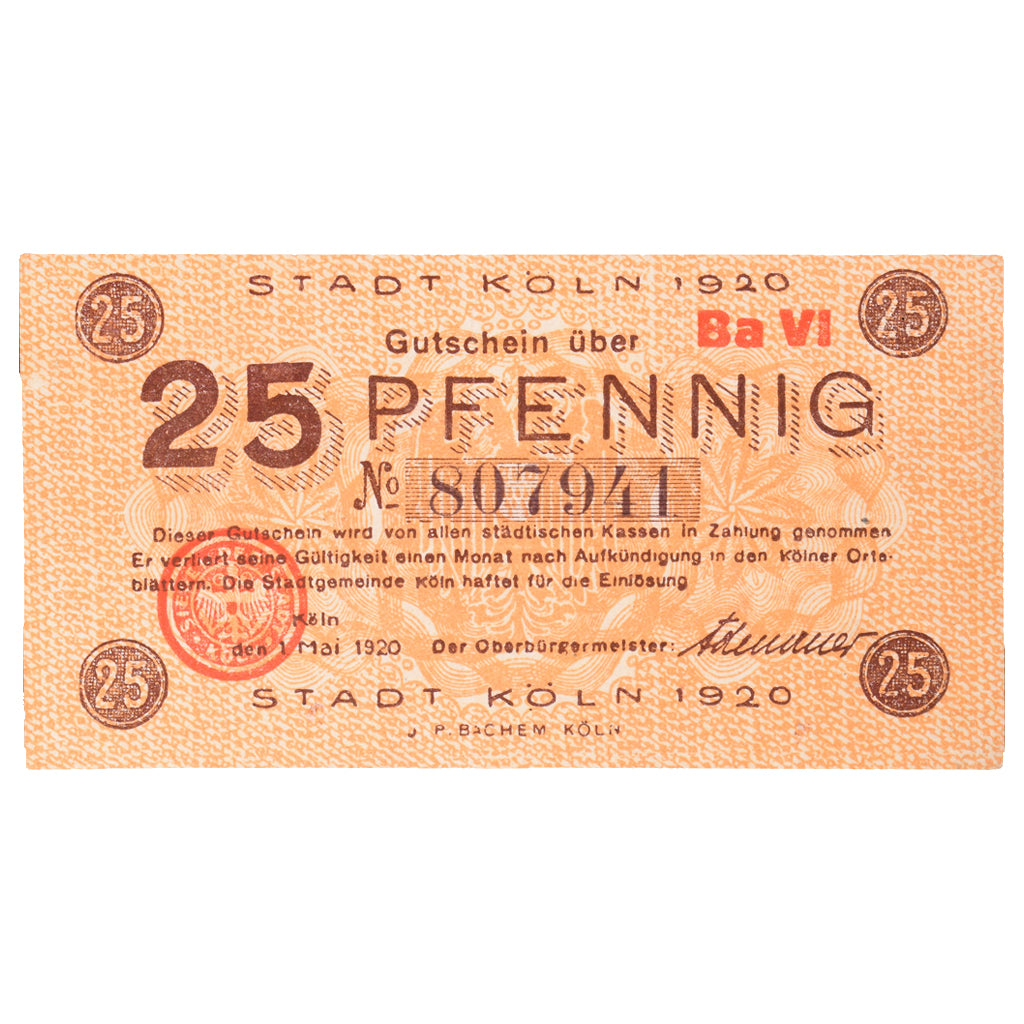 Geldschein, Deutschland, Köln Stadt, 25 Pfennig, église 3, 1920, 1920-10-01