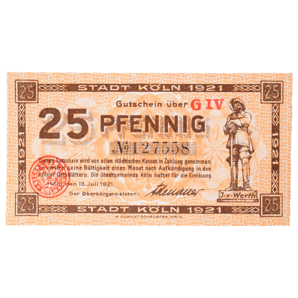 Geldschein, Deutschland, Köln Stadt, 25 Pfennig, personnage, 1920, 1921-07-13