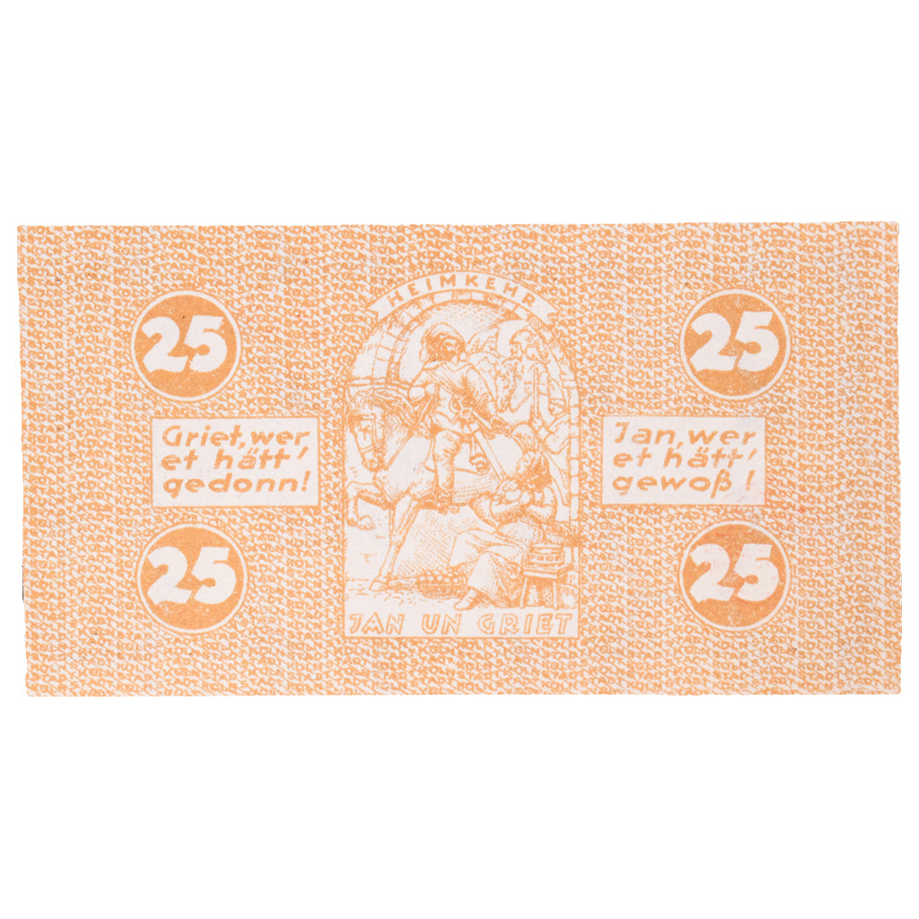 Geldschein, Deutschland, Köln Stadt, 25 Pfennig, personnage, 1920, 1921-07-13