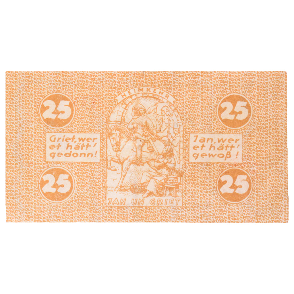 Geldschein, Deutschland, Köln Stadt, 25 Pfennig, personnage 2, 1920