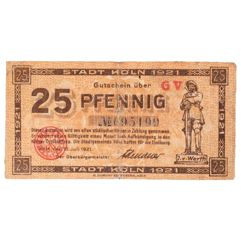 Geldschein, Deutschland, Köln Stadt, 25 Pfennig, personnage 3, 1920