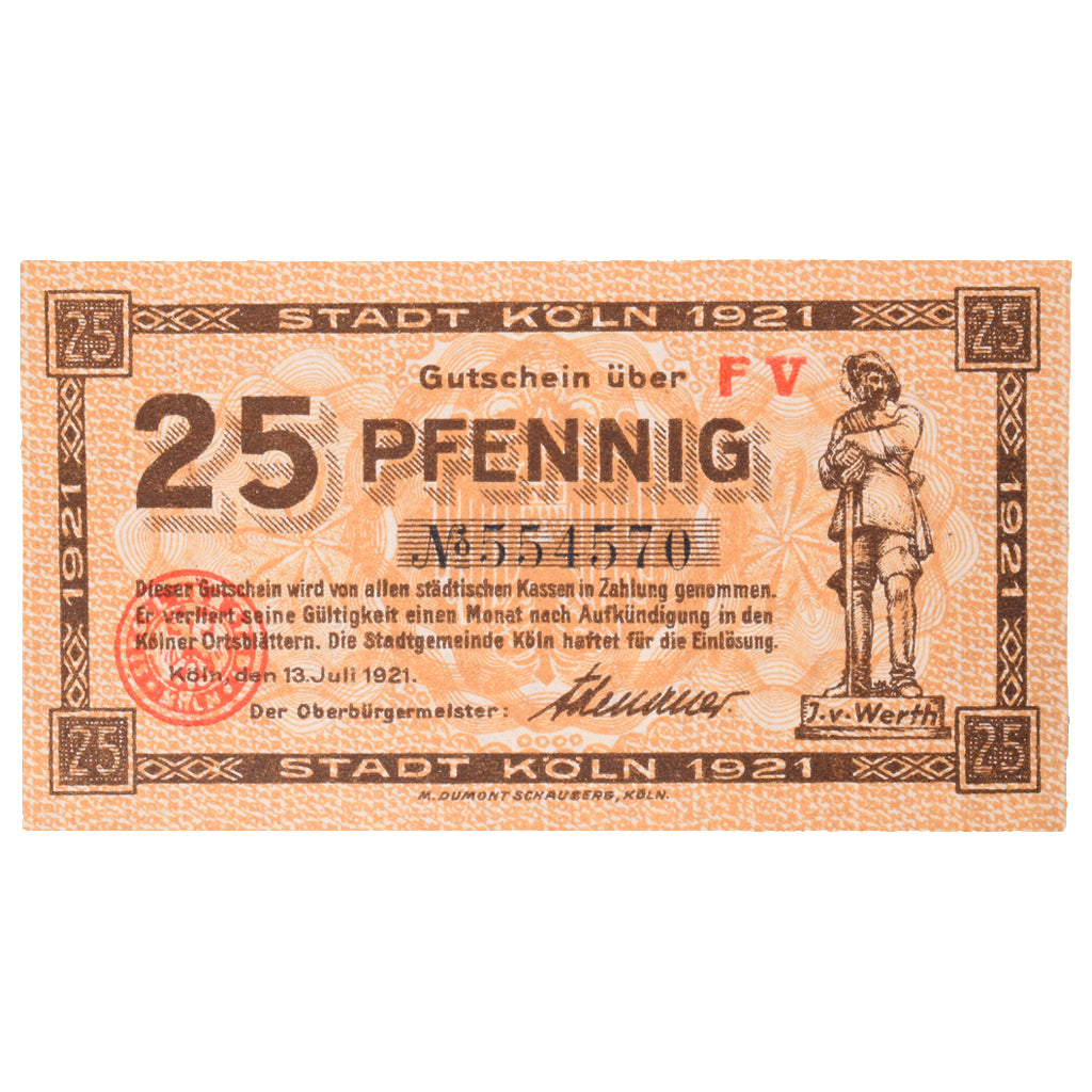Geldschein, Deutschland, Köln Stadt, 25 Pfennig, personnage 4, 1920