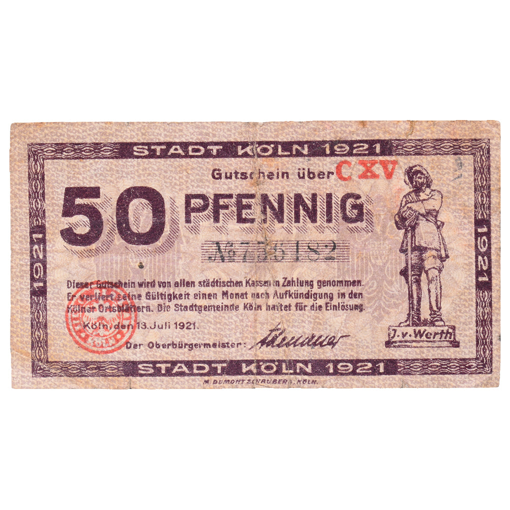 Banknot, Niemcy, Köln Stadt, 50 Pfennig, personnage 1, 1920, 1921-07-13