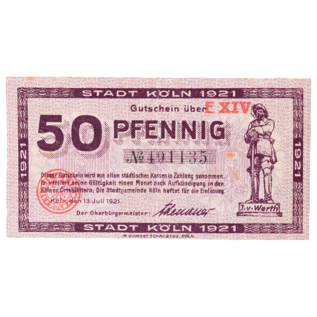 Banknot, Niemcy, Köln Stadt, 50 Pfennig, personnage 2, 1920, 1921-07-13