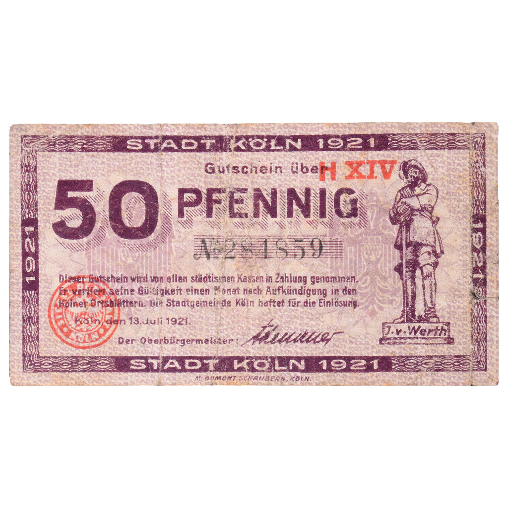 Geldschein, Deutschland, Köln Stadt, 50 Pfennig, personnage 4, 1920