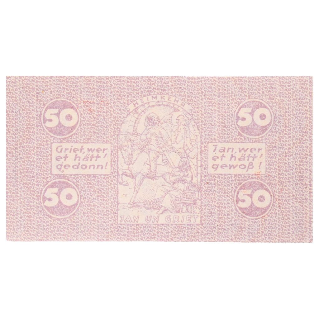 Banknot, Niemcy, Köln Stadt, 50 Pfennig, personnage 6, 1920, 1921-07-13
