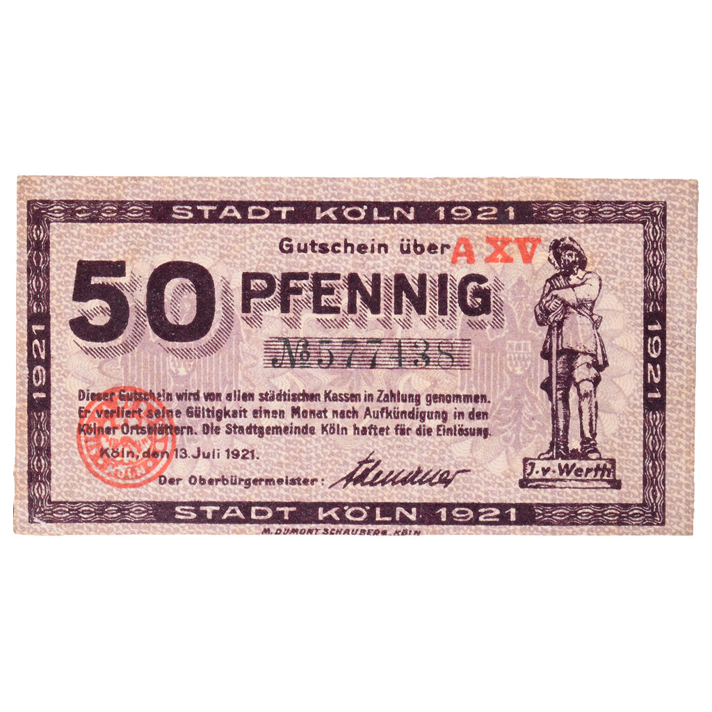 Banknot, Niemcy, Köln Stadt, 50 Pfennig, personnage 10, 1920, 1921-07-13