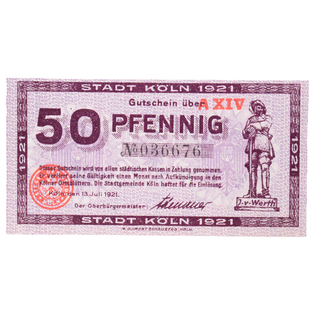Banknot, Niemcy, Köln Stadt, 50 Pfennig, Personnage 11, 1920, 1921-07-13