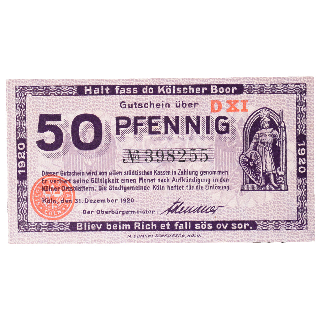 Geldschein, Deutschland, Köln Stadt, 50 Pfennig, église 4, 1920, 1920-10-01