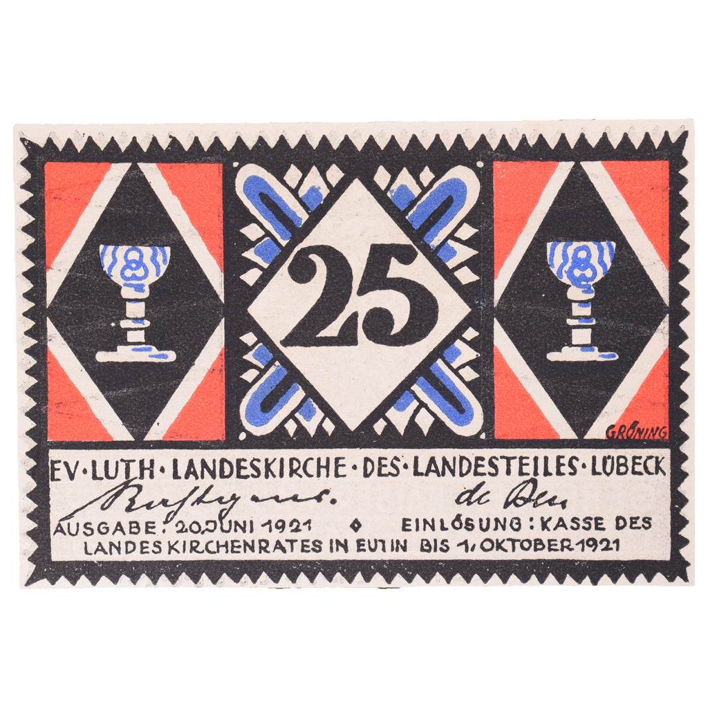 Banconote, Germania, Eutin Stadt, 25 Pfennig, personnage, 1921, 1921-10-01, FDS