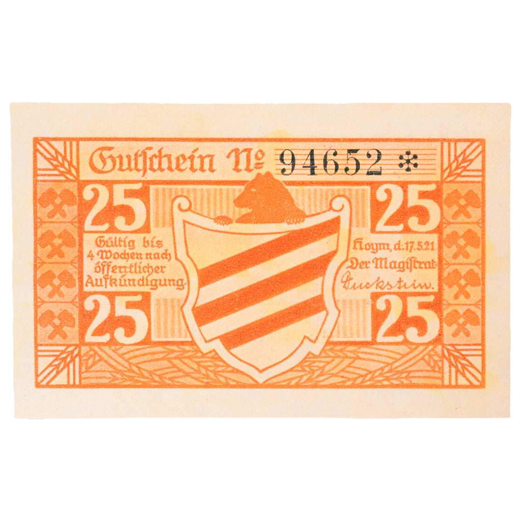 Banconote, Germania, Hoym, 25 Pfennig, paysage 3, 1921, 1921-05-17, FDS