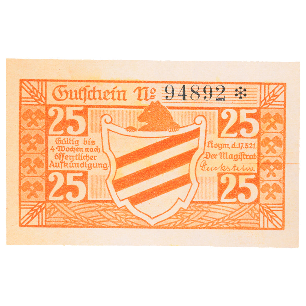 Banknot, Niemcy, Hoym, 25 Pfennig, paysage 4, 1921, 1921-05-17, UNC(65-70)