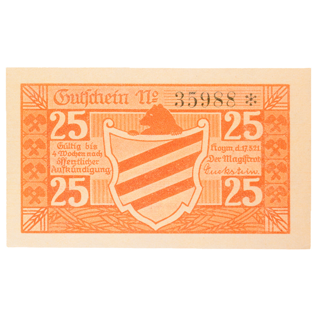 Banknot, Niemcy, Hoym, 25 Pfennig, paysage 6, 1921, 1921-05-17, UNC(65-70)