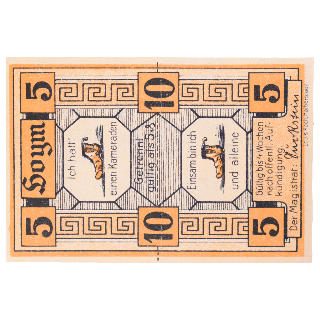 Biljet, Duitsland, Hoym Stadt, 10 Pfennig, Chaussures, undated (1921), SUP