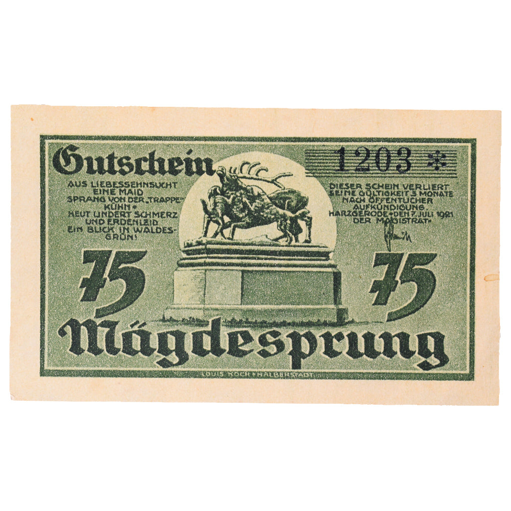 Banknot, Niemcy, Harzgerode Stadt, 75 Pfennig, paysage 3, 1921, 1921-07-07