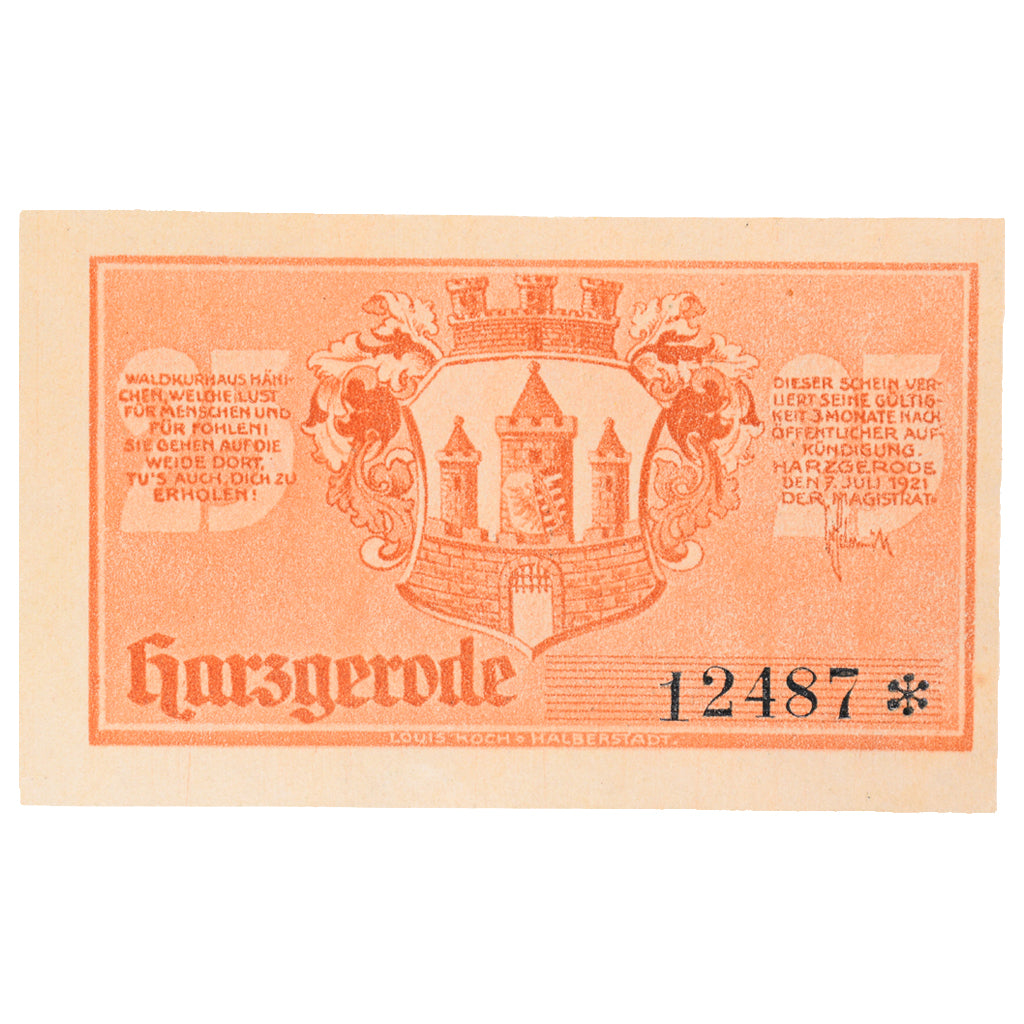 Banknot, Niemcy, Harzgerode Stadt, 25 Pfennig, paysage, 1921, 1921-07-07
