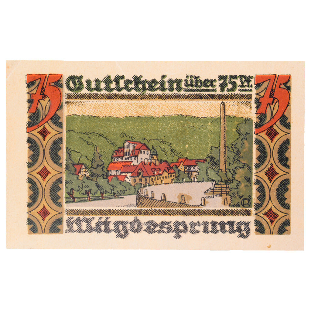 Geldschein, Deutschland, Harzgerode Stadt, 75 Pfennig, paysage, 1921