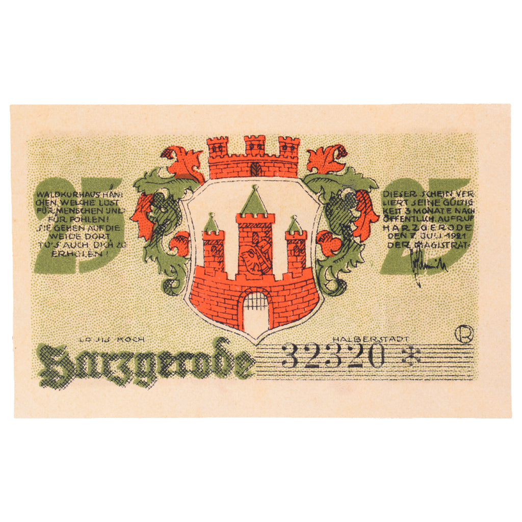 Geldschein, Deutschland, Harzgerode Stadt, 25 Pfennig, paysage, 1921