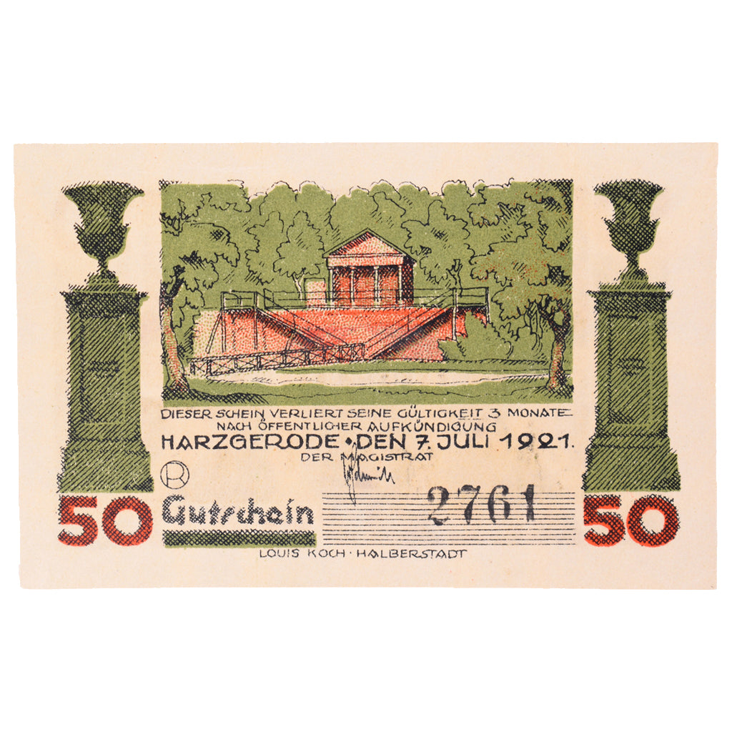 Geldschein, Deutschland, Harzgerode Stadt, 50 Pfennig, paysage, 1921