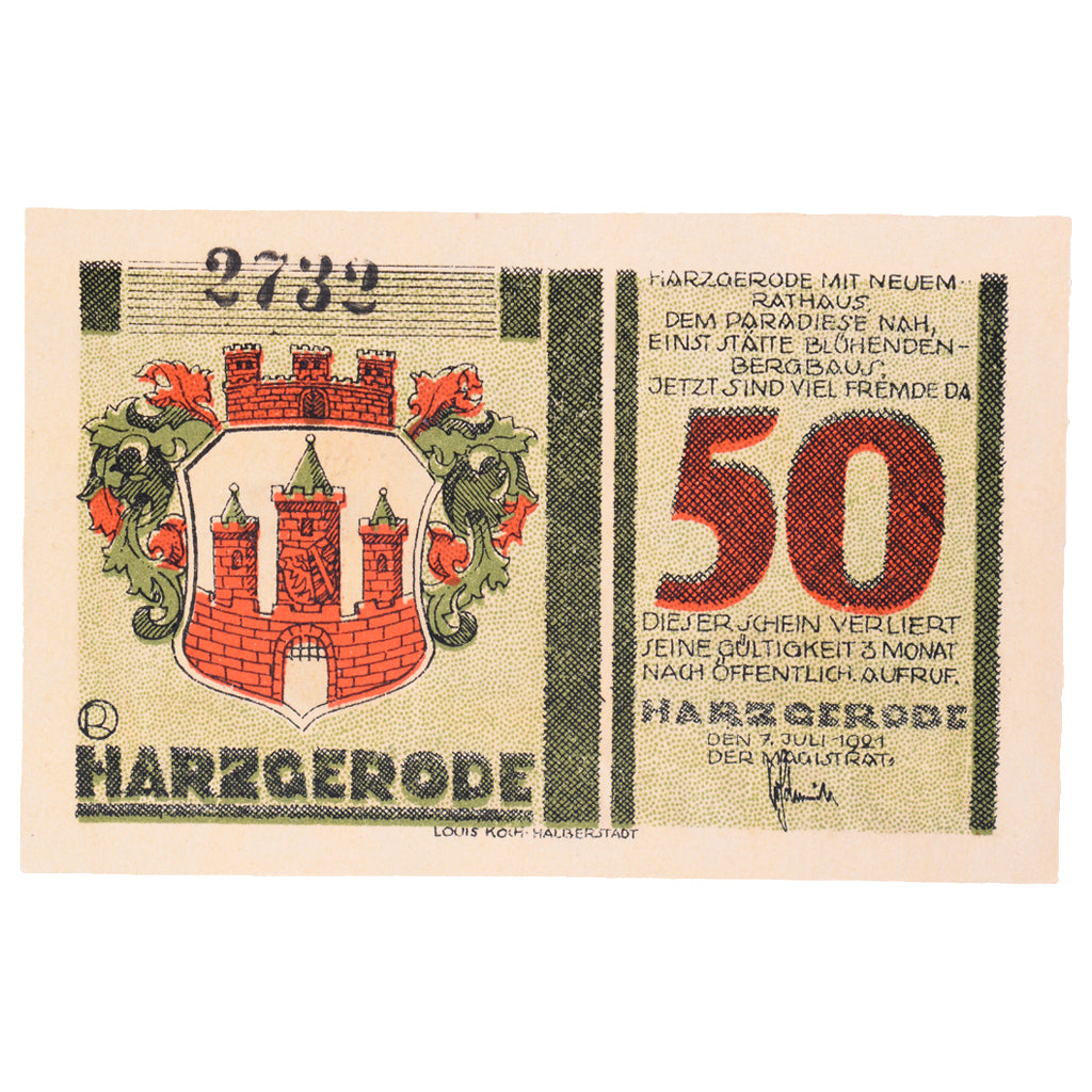 Geldschein, Deutschland, Harzgerode Stadt, 50 Pfennig, paysage, 1921