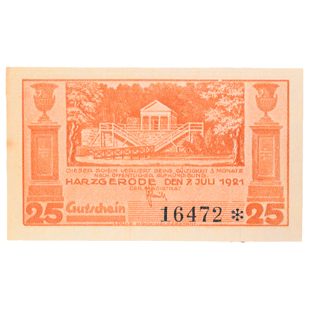 Geldschein, Deutschland, Harzgerode Stadt, 25 Pfennig, village, 1921