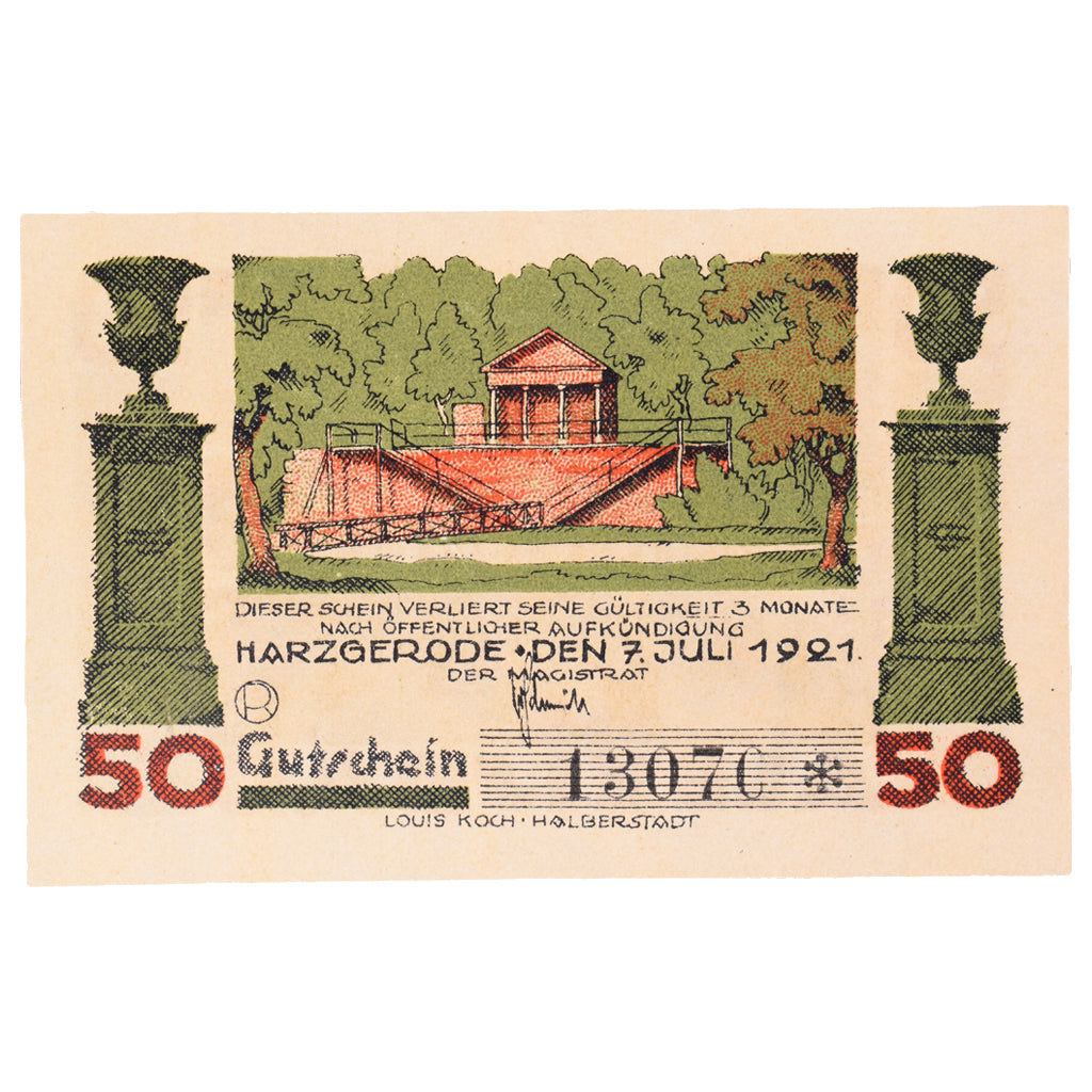 Geldschein, Deutschland, Harzgerode Stadt, 50 Pfennig, village, 1921